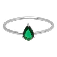 Charmin's Stalen Ring met Druppelvormig Donker Groen Kristal Steentje R1741 &ndash; Klassiek Groen 
