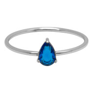Charmin's Stalen Ring met Druppelvormig Donker Blauw Kristal Steentje R1738 &ndash; Diepe Elegant 