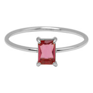 Charmin's Stalen Ring Rechthoekig Roze Steentje R1715 &ndash; Zachte Statement 