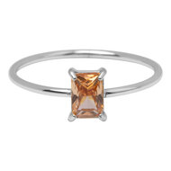 Charmin's Stalen Ring Rechthoekig Champagne Steentje R1714 &ndash; Elegant Accent 