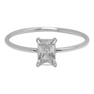Charmin's Stalen Ring Rechthoekig Wit Steentje R1713 &ndash; Tijdloze Elegantie 