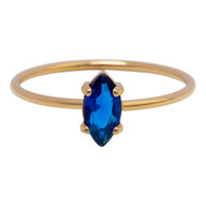 Charmin's Goudkleurige Ring met Ellipsvormig Donkerblauw Kristal R1688&ndash; Diep en Sierlijk