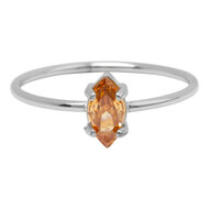 Charmin's Stalen Ring met Elipsvormig Champagne Kristal Steentje R1674 &ndash; Warme Glans