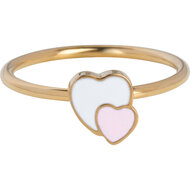 KIDZ Kinderring Goudkleurig Staal met Twee Hartjes Roze en Wit KR171 &ndash; Zacht en Stralend