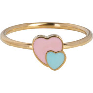 KIDZ Kinderring Goudkleurig Staal met Twee Hartjes Roze en Blauw KR173 &ndash; Liefdevol en Kleurrijk