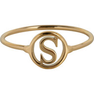 Charmin&rsquo;s initialen open ronde zegelring Goldplated R1121 Letter S