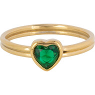 Charmin's Gold-Colored Double Ring with Dark Green Heart R1518 &ndash; Natural Love