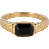 Bague Charmin couleur or avec pierre noire et gravures R1349 &ndash; Style vintage