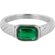 Charmin's Stalen Ring met Groene Steen en Graveringen R1346&ndash; Elegant Vintage