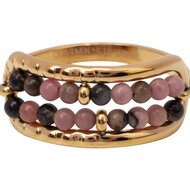 Charmin's Anxiety Ring Twee Rijen NaturalStones Rhodoniet Beads Goudkleurig R1670