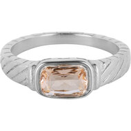 Bague Charmin en acier avec pierre rose en cristal et gravures R1352 &ndash; Classique vintage