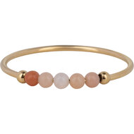 Charmin's Goukleurige Anxiety Ring Natural Stones Perzik Maansteen Beads Staal R1197