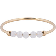 Charmin's Goukleurige Anxiety Ring Natural Stones Witte Maansteen Beads Staal R1327