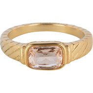 Bague Dor&eacute;e Charmin avec Pierre Rose en Cristal et Gravures R1353 &ndash; Style Vintage