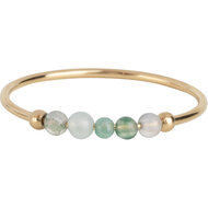 Charmin's Goudkleurige Anxiety Ring NaturalStones Mosagaat Beads Staal R1329