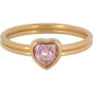 Charmin's Gold-Colored Double Ring with Crystal Pink Heart R1516 &ndash; Tough Love