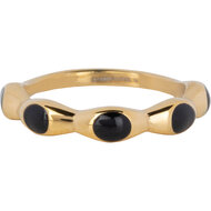 Charmin's Gold Colored Ring with Black Round Enamel Spheres Steel R1494