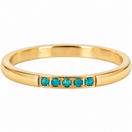 Charmin&rsquo;s Goudkleurige Memoire Ring R1126 Vijf Steentjes Blauwe Opaal Staal