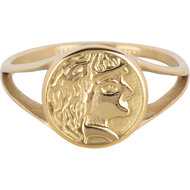 Charmins goudkleurige zegelring met Vintage Romeinse Godin Munt goldplated staal R1373