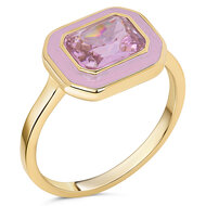 Charmin's Goudkleurige Chunky Ring Roze Emaille en Roze Steen R1781 &ndash; Girly Chic