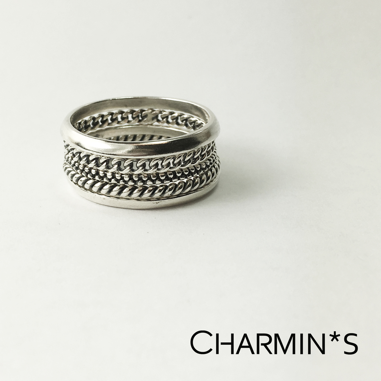 Melodramatisch uitspraak vliegtuig Charmin's stapelring zilver R300 Silver 'Dotted' - Charmin's ringen