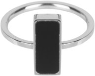 Charmin’s stapelring staal R536 Fashion Seal Rectangle Shiny Steel with Black Stone