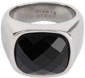 Charmin’s stapelring staal R586 Vintage Seal Black Faced CZ Shiny Steel