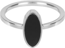 Charmin’s stapelring staal R532 Fashion Seal Oval Shiny Steel with Black Stone