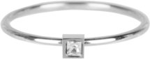 Charmin’s stapelring staal R500 Stylish Square Shiny Steel Crystal CZ