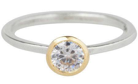 Charmin’s stapelring zilver R267 White Diamond Goldplatedtop