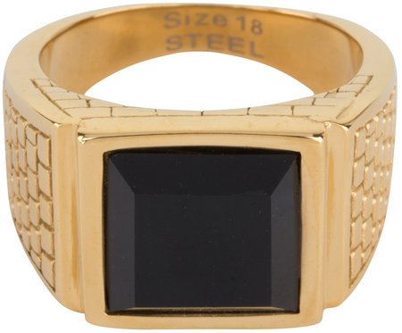 Charmin’s goudkleurige stapelring R591 Vintage Seal Bricks Black goldplated staal