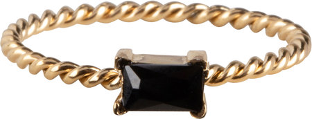 Charmin’s goudkleurige stapelring R770 Twisted Queen Black goldplated staal