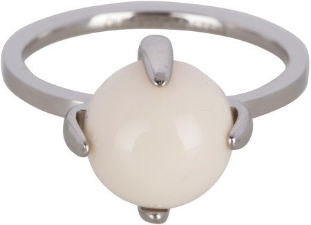 Charmin’s stapelring staal R582 Big Rock Shiny Steel Milky White Stone