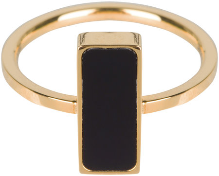 Charmin’s goudkleurige stapelring R537 Fashion Seal Rectangle goldplated staal met zwarte steen