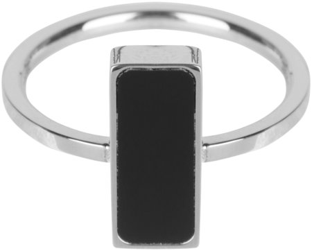 Charmin’s stapelring staal R536 Fashion Seal Rectangle Shiny Steel with Black Stone