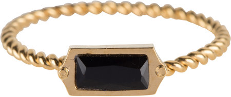 R632 Turned Gold Steel Rectangle Black CZ