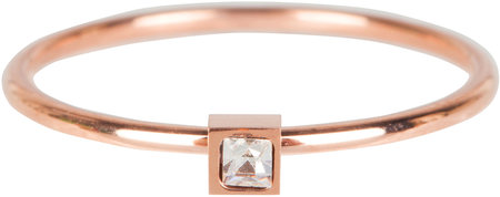 Charmin’s rosĂ©goudkleurige stapelring R502 Stylish Square Crystal rosĂ©-goldplated staal