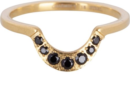 Charmin’s goudkleurige stapelring R549 Half Moon Black goldplated staal