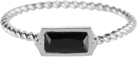 Charmin’s stapelring staal R588 Turned Shiny Steel Rectangle Black CZ