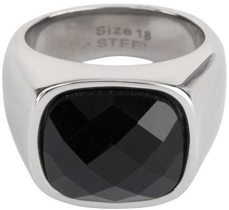 Charmin’s stapelring staal R586 Vintage Seal Black Faced CZ Shiny Steel
