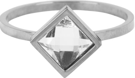 Charmin’s stapelring staal R728 Modern Square Crystal CZ Shiny Steel