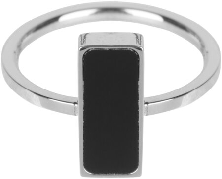 Charmin’s stapelring staal R536 Fashion Seal Rectangle Shiny Steel with Black Stone