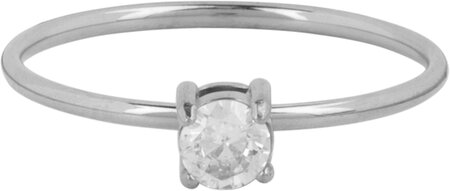 Charmin’s Klassieke Solitair 1mm Ring Witte Steen Staal R1422