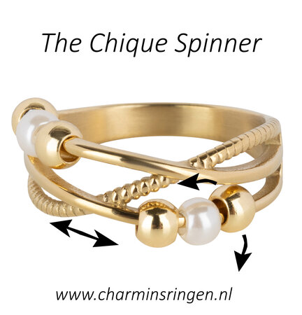 Charmin's Gedraaide Ring Balletjes en Parels Anxiety Fidget Goudkleurig Staal R1363