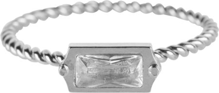 Charmin’s stapelring staal R631 Turned Shiny Steel Rectangle Crystal CZ
