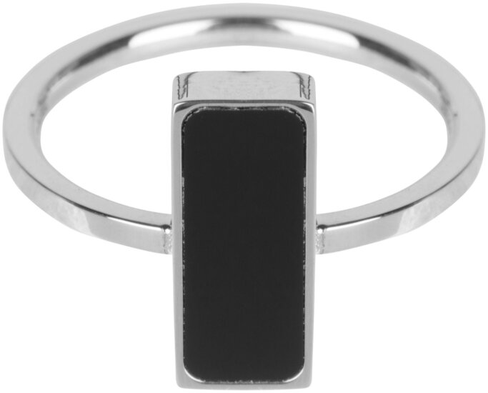 Charmin’s  stapelring staal R536 Fashion Seal Rectangle Shiny Steel with Black Stone