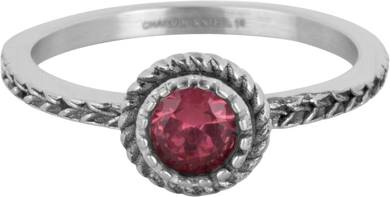 Charmin's Ring Birthstone Juli Roze Fuchsia Kristal Staal Iconic Vintage R1527