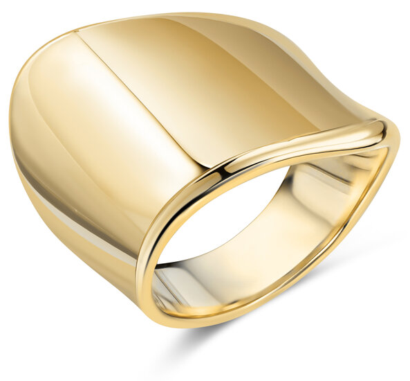Charmin's Goudkleurige Chunky Ring met Diagonale Vorm Staal R1791 – Modern en Edgy