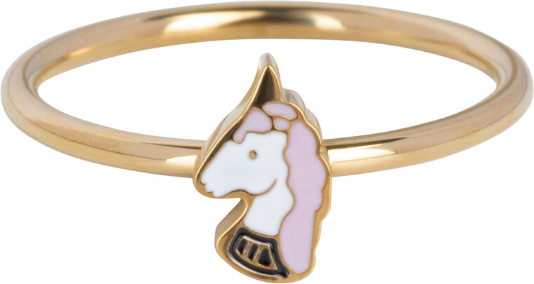 KIDZ Kinderring Goudkleurig Staal met Mini Unicorn Hoofdje KR149 – Schattig en Betoverend