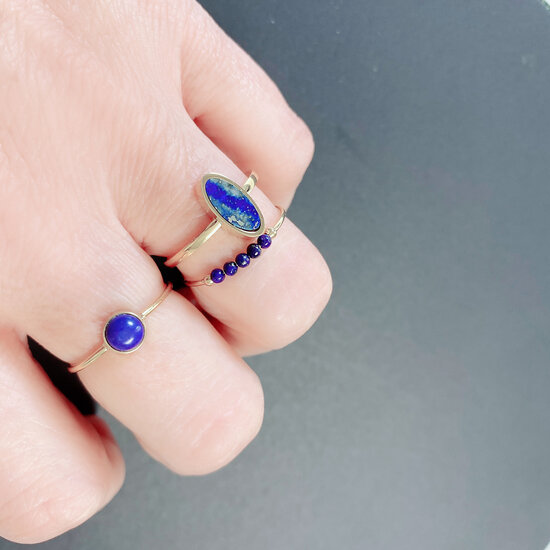 Chevalière ovale de couleur or Charmin's avec pierre précieuse ovale Lapis Lazuli en acier R1214